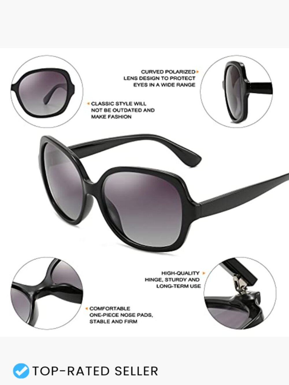 Oversized Square Polarized Sunglasses UV Protection Unisex Retro Shades - Picture 4 of 7